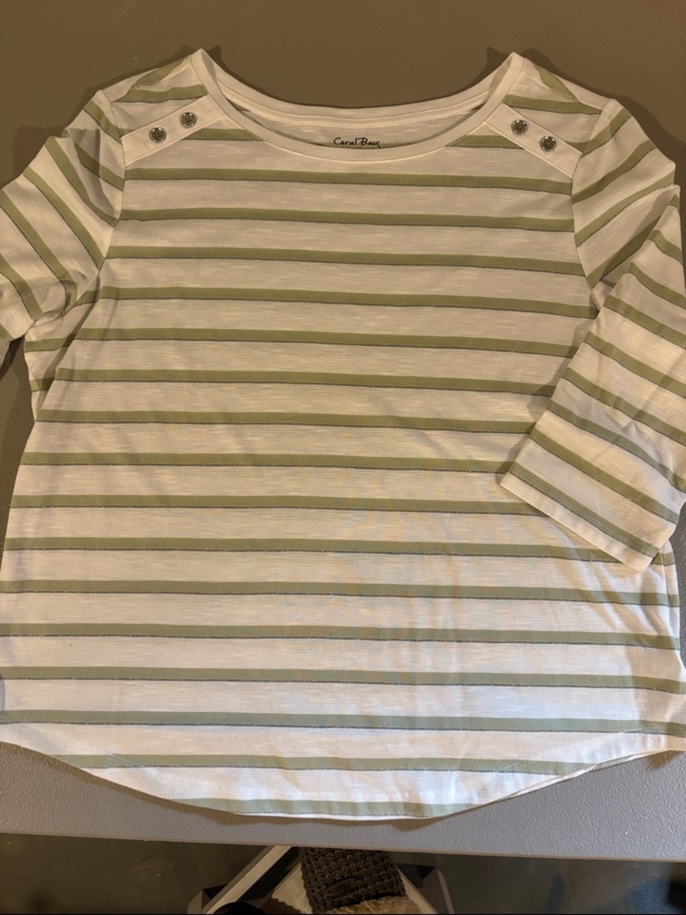 Coral Bay White & Light Green Striped Long Sleeve Tee